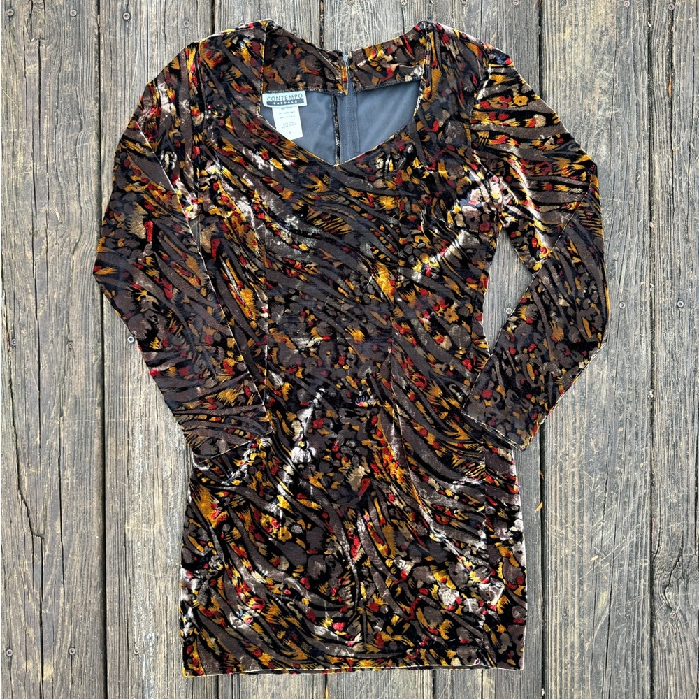 1980s/90s Contempo Casuals Velvet Abstract Mini Dress